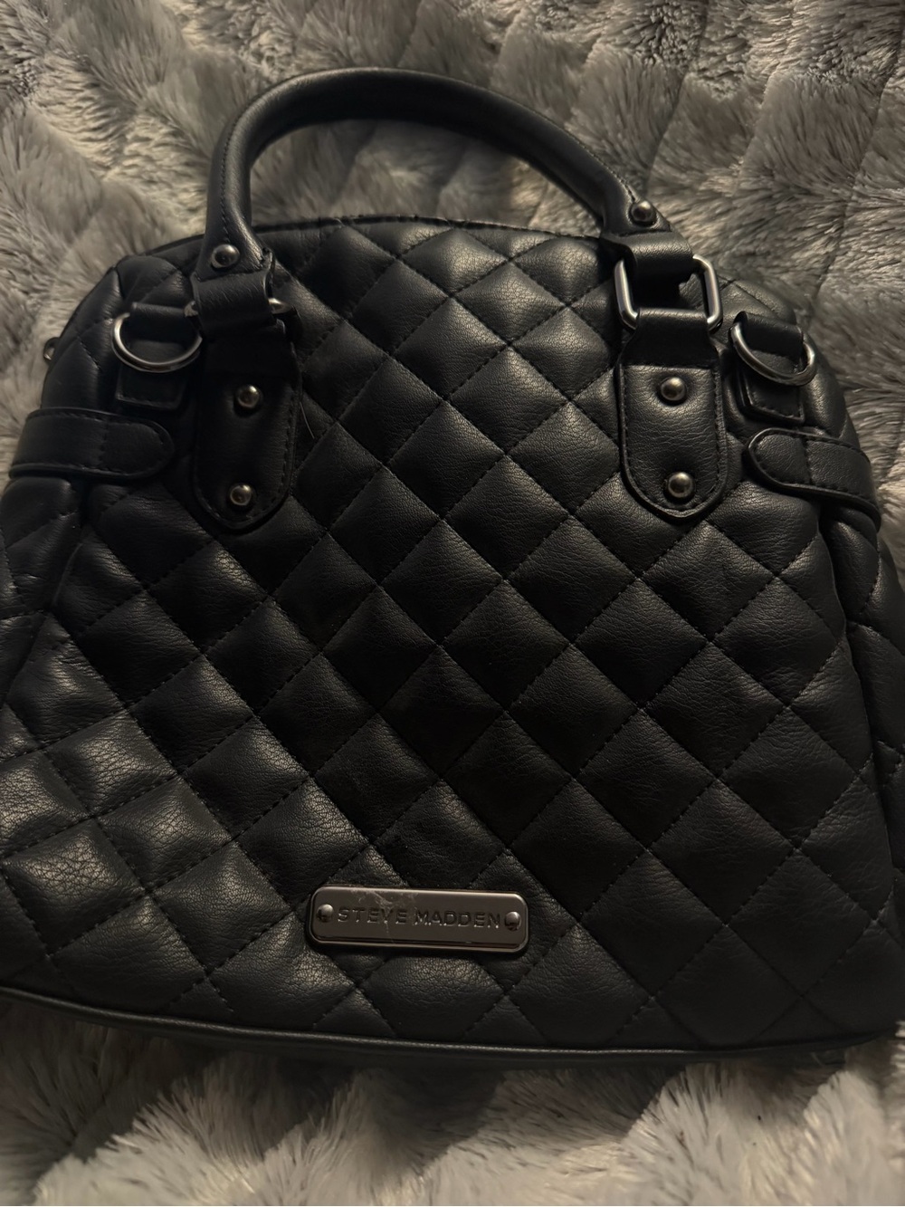 Steve Madden Black Quilted Dome Satchel with Top Handles